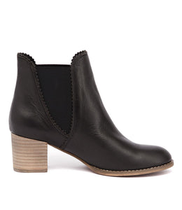 Django and Juliette Sadore Black with Natural Heel Ankle Boots