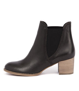 Django and Juliette Sadore Black with Natural Heel Ankle Boots